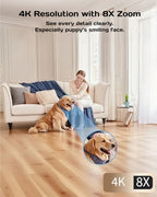 VIMTAG 4K 8MP Pan/Tilt Indoor Camera for Pet/Dog/Cat/Baby/Nanny/Home Security with Phone APP, Motion Tracking, Night Vision, 2-Way Audio, AI Detection, 5G/2.4GHz WiFi, Cloud & SD Card, Works w/Alexa