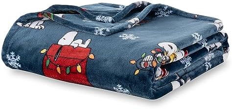 Berkshire Blanket Peanuts® Heavyweight Christmas Blanket,VelvetLoft® Cute Character Snoopy Plush Bed Blanket,Peanuts Best Chirstmas Icons Opened Up Navy,60 in x 70 in (Official Peanuts® Product) by BerkshireHomeCompany