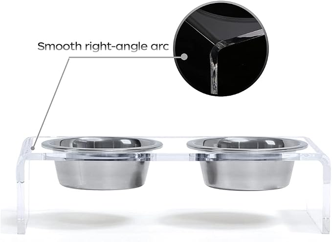 Acrylic Elevated Dog Cat Bowls Pet Feeder Double Bowl Raised Stand Comes with 4 Removable Stainless Steel Bowls. Perfect for Cats Puppies Small Dogs, 3.75 Inch