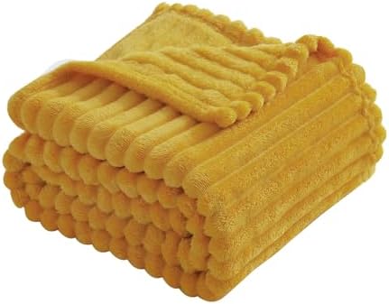 Mustard Yellow Fleece Throw Blanket 60”×80” for Couch Sofa Livingroom by linecooo