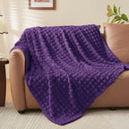 BEDELITE 3D Checked Purple Fleece Throw Blanket for Couch, 50x60 Inches - Image 2