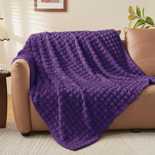 BEDELITE 3D Checked Purple Fleece Throw Blanket for Couch, 50x60 Inches - Image 2