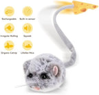 Migipaws Interactive MigiMouse Cat Toy 360° Rolling & Spin with Wiggling Tail for Indoor Cats Smart Motion Sensor, Realistic Squeak, Rechargeable Plush Kitten Toy(Grey Long) - Image 4