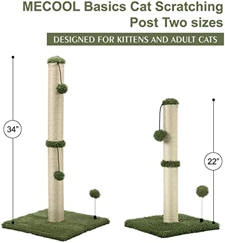 MECOOL 34“ Tall Cat Scratching Post Premium Basics Kitten Scratcher Sisal Scratch Posts Trees with Hanging Ball for Indoor Cats (34 inches for Adult Cats, Cactus Green) - Image 6