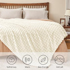 BEDELITE 3D Checked Cream Fleece Throw Blanket for Couch, 50x70 Inch - Image 5