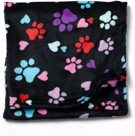 Pet Dog Cat Blanket Ultra Soft Cozy Fleece Paw Print Design Machine Washable Durable for Crates Beds Sofas Travel (Loving Paws, Large) by GreaterGood