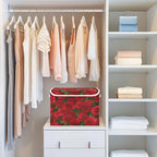 Bolaz Red Rose Leaves Pattern Storage Bins with Lids and Handles, Foldable Storage Box Storage Basket with Cover Collapsible Organizer Containers for Home Closet, Shelves - Image 6