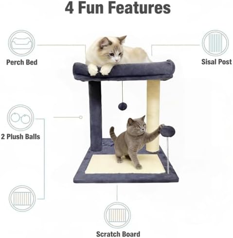 Cat Scratching Post, 19.69" H(50cm) Cat Tree with Cat Bed, Scratching Posts for Indoor Cats with Two Plush Balls Toy, Small Cat Tree for Kittens/Cats Playing and Relaxing (20 in Grey Cat Tree) - Image 3