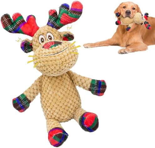 Squeaky Christmas Reindeer Dog Toys, Interactive Plush Dog Toys for Small and Medium Dogs, Suitable for Trainning and Reducing Boredom and Anxiety. (Reindeer) by Chongqile