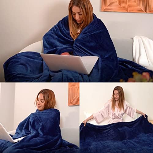 Fleece Plush Throw Blanket Navy Blue 90"x90"for Couch Fuzzy Cozy Flannel - Image 2