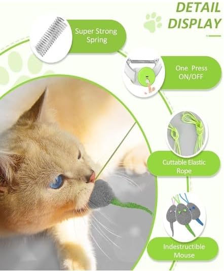 Interactive Cat Toys for Indoor Cats - Automatic Flying Bird Feather Toy Chase Exercise Enrichment Stimulation, Rechargeable Durable Safe Kitten & Adult Cat Electric Hanging Toy for Bored Cats (White)