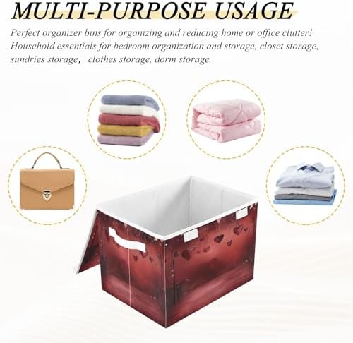 Bolaz Storage Bins with Lids and Handles,Valentine Background Dark Heat Storage Box Storage Basket with Cover Collapsible Organizer Containers for Home Closet, Shelves - Image 7