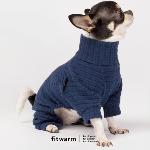 Fitwarm Turtleneck Knitted Dog Sweater Puppy Pajamas Thermal Doggie Winter Clothes Knitwear Pet Coats Cat Apparel Blue Small - Image 3