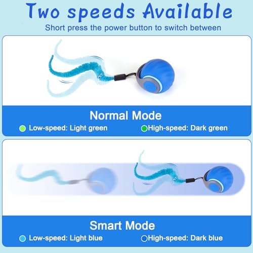 BABORUI Interactive Cat Toy Ball - Automatic Interactive Cat Toys for Indoor Cats with 3 Tails, 2 Speeds Rechargeable Cat Enrichment Toys for Small/Medium/Large Cats to Keep Them Busy(Blue) - Image 4