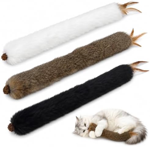 Agape Long Rabbit Fur Cat Toys, 3-Pack with Catnip & Silvervine Gall Fruit by Agape