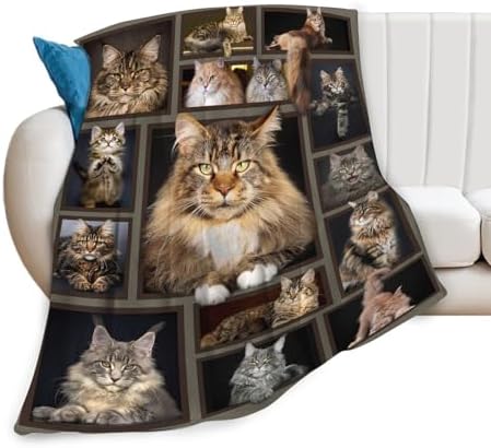 Cat Blanket for Girls Women Boys Men Adults Kids Soft Cozy Fleece Maine Coon Throw Blankets Gifts for Cat Lovers Warm Flannel Plush Stuff Lightweight Decorative for Couch Bed Sofa 60"X50" - Image 2