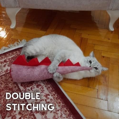 pawdaz Large Cat Toy Dino, Catnip Matatabi Silvervine Filled Help Relief Stress Interactive Indoor Cat Kicker with Bell and Smell(Pink) - Image 7