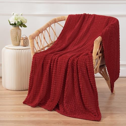 Puncuntex Fleece Throw Blanket Red 60"×80" with Square Grid Design - Image 2