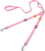 HOWGO Double Dog Leash,Tangle-Free 360 Swivel(Pink, Pro M-L w.Handle) | Individually Adjustable Length, Double Padded Handles,Aviation Aluminum Hooks,Durable Nylon,No-Tangle Walking,All Breeds