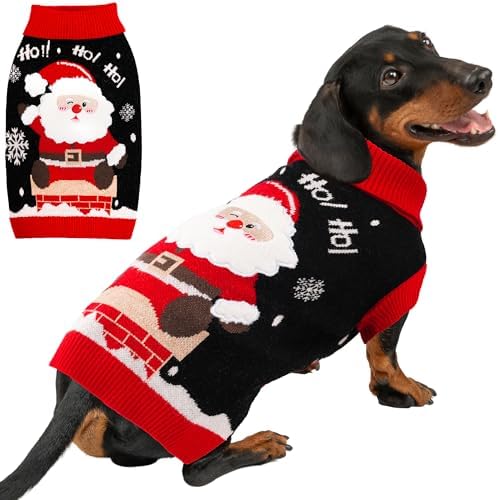 Dog Christmas Sweater for Small Medium Dogs Adorable Festival Pattern Santa Pet Costumes Turtleneck Knitted Puppy Clothes Soft Warm Cold Weather Dog Christmas Outfit Party by BAOBICUTE