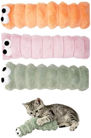 PET SHOW 3 Pack Cat Toys Pillows for Indoor Cats Kittens Soft Kicker Toy with Catnip Inside Crinkle Sounds Pet Interactive Caterpillar Plush Kitty Sticks for Play & Exercise by PETSHOW