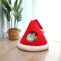 NIBESSER Cat Bed Christmas Hat Cat Tent House Self-Warming 2 in 1 Removable Comfortable Triangle Pet Teepee Xmas Dog Cave in Winter (Red) by NIBESSER