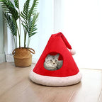 NIBESSER Cat Bed Christmas Hat Cat Tent House Self-Warming 2 in 1 Removable Comfortable Triangle Pet Teepee Xmas Dog Cave in Winter (Red) by NIBESSER