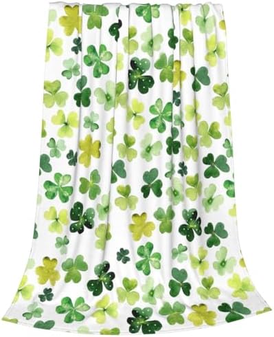 Watercolor Shamrock Lucky Clover Blanket, St. Patrick's Day Irish Green Cozy Throw Blanket, Lightweight Warm Soft Queen Size Fleece Blanket for Sofa Couch Chair, 60 x 80 Inch by Qilerongrong
