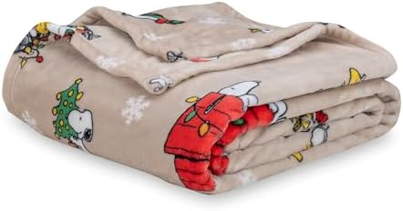 Berkshire Blanket Peanuts® VelvetLoft® Cute Character Snoopy Plush Blanket, Snoopy Best Christmas Icons Opened Up Large Neutral(60in x 70in) by BerkshireHomeCompany