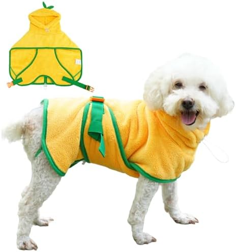 Pet Bathrobe for Dog Cat Absorbently Quick Drying Coat Cute Dogs Bath Towel Hooded Robe Adjustable Collar & Belly Strap for Pool Beach (Yellow, X-Large) by Foryourbabyandpet