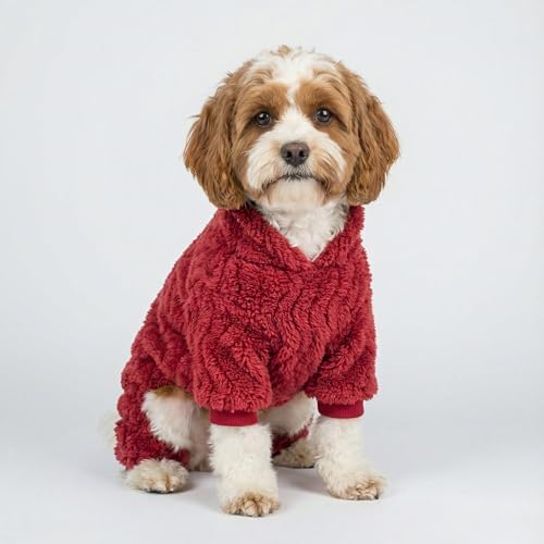 Fitwarm Turtleneck Fleece Dog Sweater Pajamas, Warm Winter Dog Clothes for Small Dogs Boy Girl, Fuzzy Pet Onesie with Feet, Red, Medium - Image 3