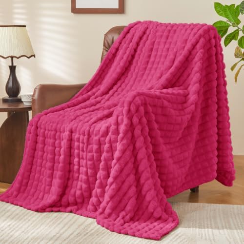 BEDELITE 3D Checked Hot Pink Fleece Twin Throw Blanket for Bed, 60x80 Inch by BEDELITE