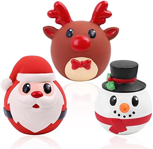 Malier 3 Pack Christmas Dog Toys, Funny Latex Dog Chew Toy, Squeaky Interactive Dog Toys for Puppy Small Medium Pets Dogs by Malier