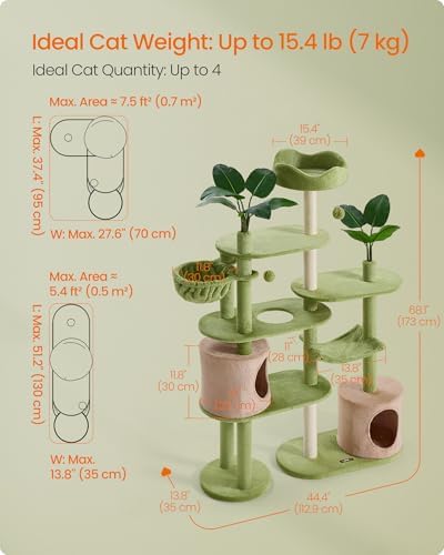 Feandrea Cat Tree, 68.1-Inch Multi-Level Plush Cat Tower, Artificial Leaves - Image 6