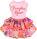 Fitwarm Pumpkin Spice Dog Dress, Thanksgiving Outfit for Small Dogs Girl, Festive Pet Clothes, Pink, Medium by Fitwarm