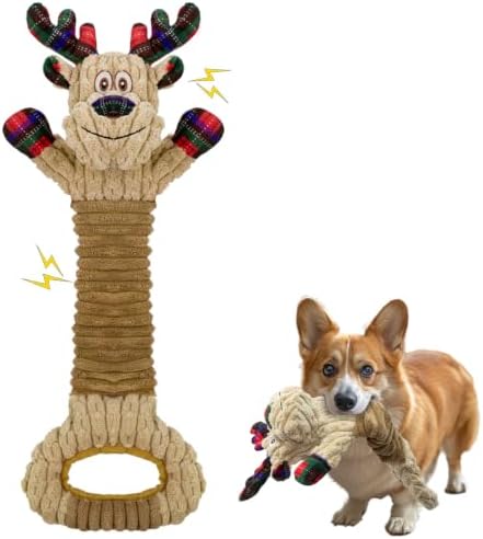 Christmas Squeaky Elk Dog Toys- Plush Tug of War Dog Toy for Large Breed- Interactive Dog Toys with Crinkle to Keep Them Busy- Training and Reduce Boredom by Unknown