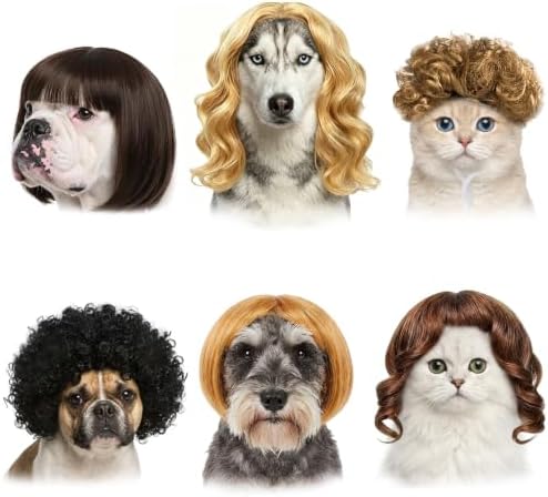 6 Pack Funny Cat and Dog Wig, for Pet Halloween Costumes by Unknown