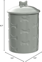 Ceramic Pet Treat Jar with Airtight Lid for Dogs, Cats, Puppies and More, Chic Kitchen Countertop Container for Cookies, Biscuits and Treats (Manor, Grey, 1.4 Qt)
