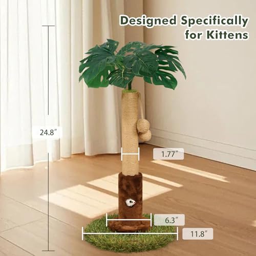 Woochpet 25" Kitten Scratching Post,sisal cat Scratcher Tree with Leaves - Image 2