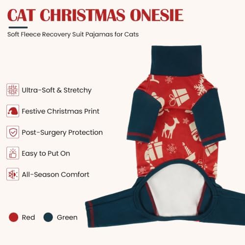 DENTRUN Cat Christmas Onesie, Soft Fleece Recovery Suit Pajamas for Cats - Image 2