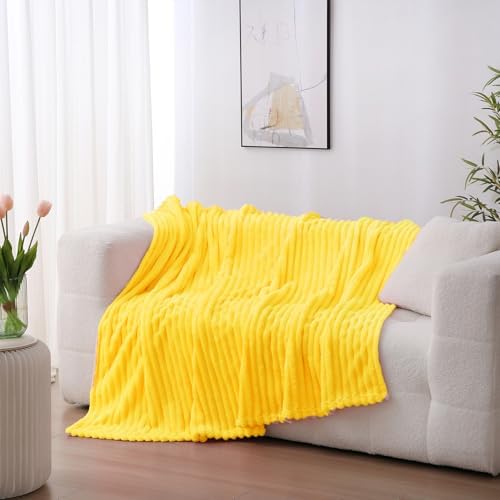 Bright Yellow Fleece Throw Blanket 60”×80” for Couch Sofa Livingroom - Image 2
