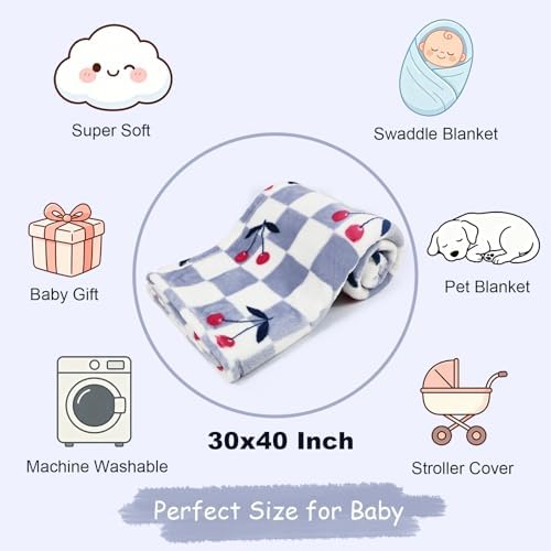 Cherry Toddler Blanket 30x40 Inches Blue Checkered Blankets - Image 6