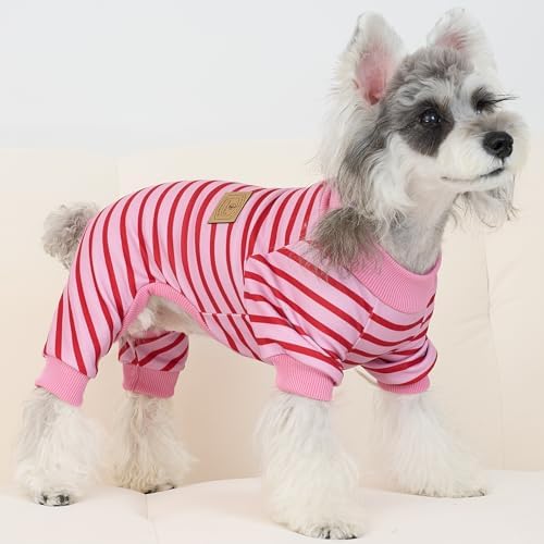 XPUDAC 4 Pack Dog Pajamas Striped Dog Clothes for Small Medium Dogs Girl Boy Comfy Puppy Outfit Doggy Jammies Onesie Pet Costume, Purple, Pink, Orange, S - Image 3