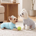 XPUDAC 4 Pack Dog Pajamas Striped Dog Clothes for Small Medium Dogs Girl Boy Comfy Puppy Outfit Doggy Jammies Onesie Pet Costume, Blue, Grey, Green, XXS - Image 3