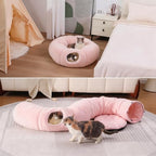 Cat Tunnel Bed Under Christmas, Luxury Donut Cat House Xmas Tree Skirt Tunnel Bed with Washable Cushion, Two-Entry Peekaboo Round Christmas Kitty Donut for Kitten Puppy Rabbit Ferret - Image 5