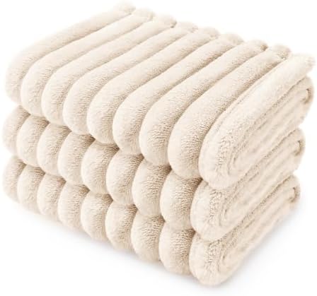 LINENLUX 1 Pack 3 Fleece Dog Blanket Soft Warm Washable for Cat Beige Small by LINENLUX