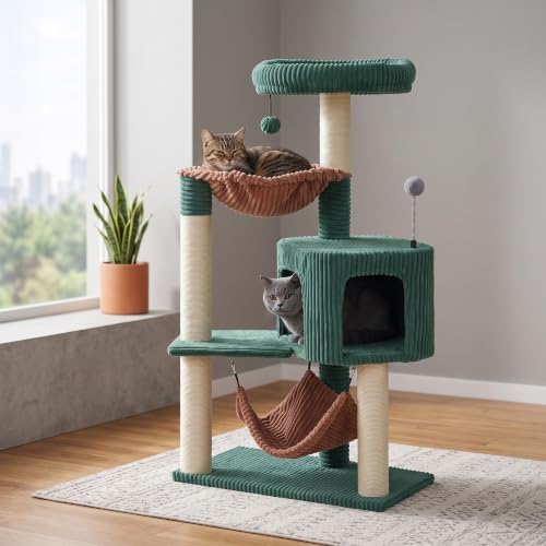 YUNIQUE Cat Tree with Cat Condo and Big Hammock, Dark Green - Image 2