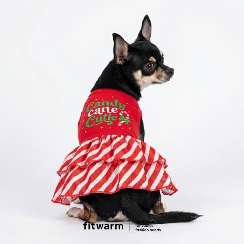 Fitwarm Candy Cane Cutie Dog Tiered Dress, Christmas Outfit for Small Dogs Girl, Funny Holiday Pet Clothes, Red, White, Green, XXS - Image 2