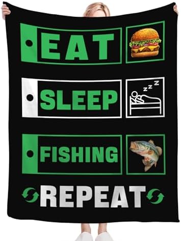Fishing Blanket for Girls Women Boys Men Adults Kids Soft Cozy Fleece Eat Sleep Fish Hamburger Throw Blankets Fisherman Gifts Warm Flannel Plush Lightweight Decor for Couch Bed Sofa 80"X60" - Image 6