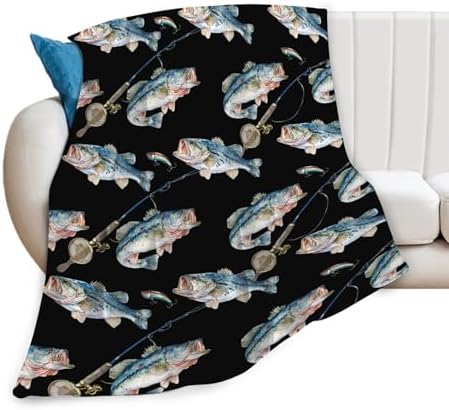 Bass Fish Blanket for Girls Women Boys Men Adults Kids Soft Cozy Fleece Fishing Throw Blankets Fisherman Gifts Warm Flannel Plush Lightweight Decor for Couch Bed Sofa 80"X60" - Image 2